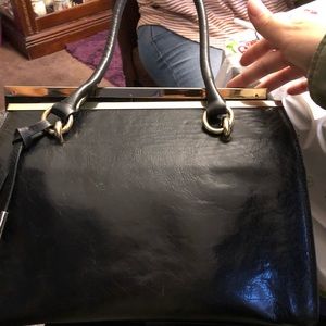All black leather bag